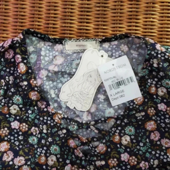 ✨BOGO FREE✨ Soprano | Floral Blue Cottagecore Hippie Boho Ruffle Blouse - Picture 2 of 2